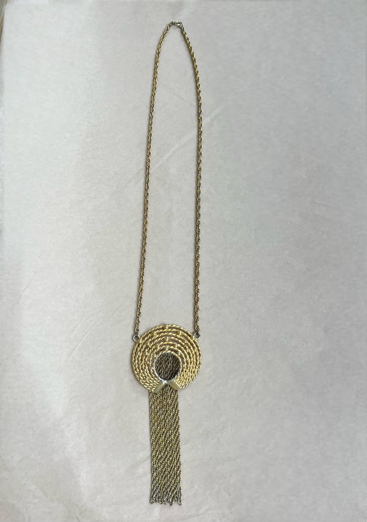 Gold Round Pendant Tassel Necklace