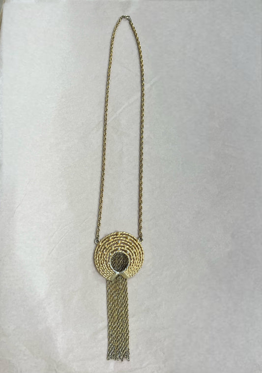 Gold Round Pendant Tassel Necklace