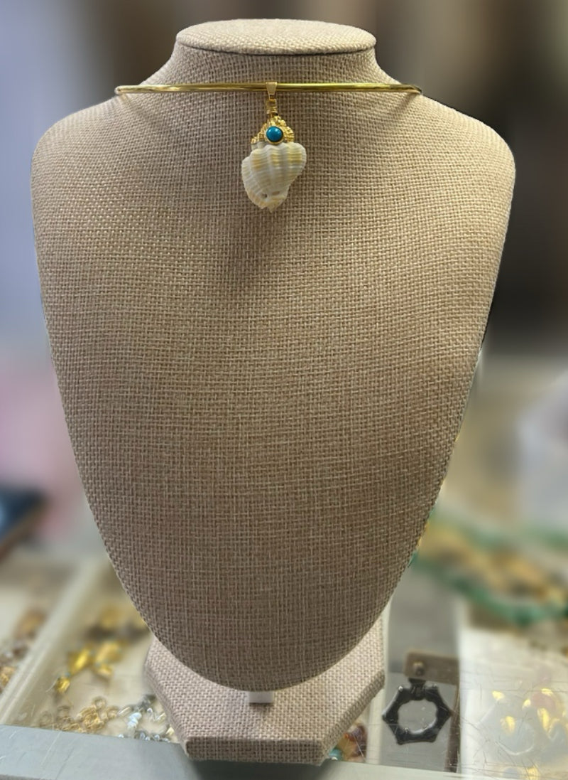 Gold Bar With White Shell Charm