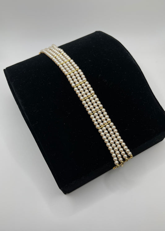 Vintage Four Strand Thin Pearl Choker Necklace