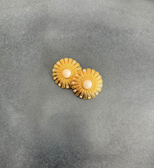 Gold And Pearl Round Earrings
