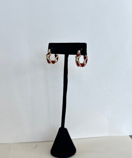 Red Crystal And Gold Small Hoop