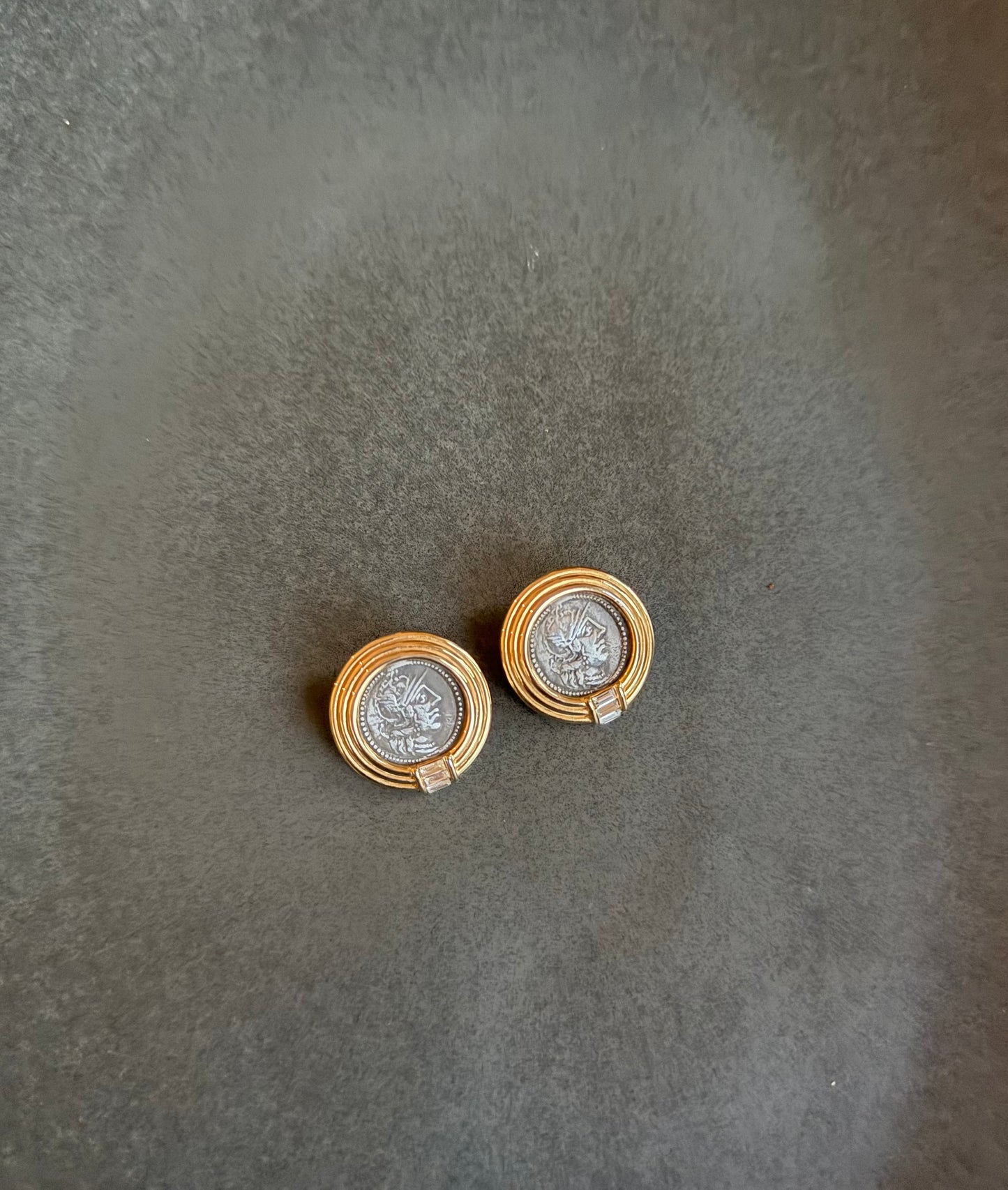 Vintage 1980's Roman Coin Statement Earrings Signed TAT