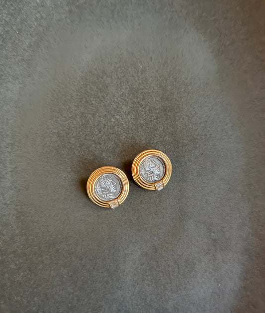 Vintage 1980's Roman Coin Statement Earrings Signed TAT