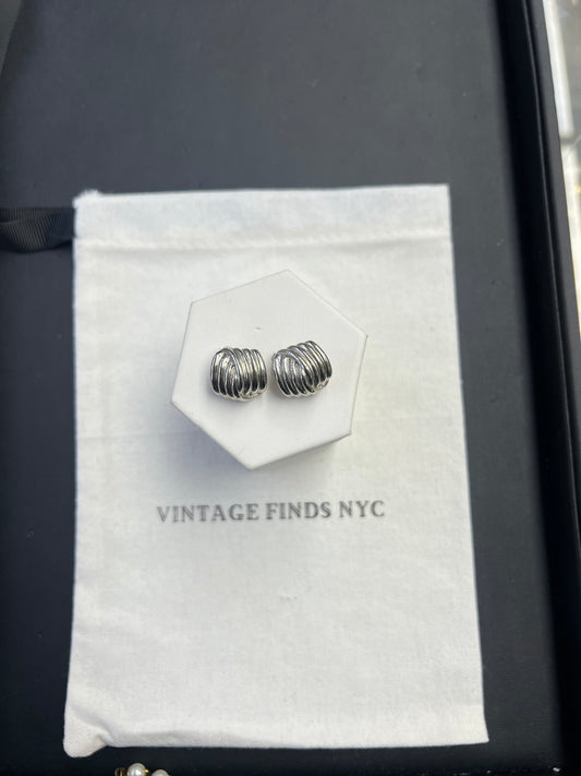 Silver Ribbed Knot Earrings