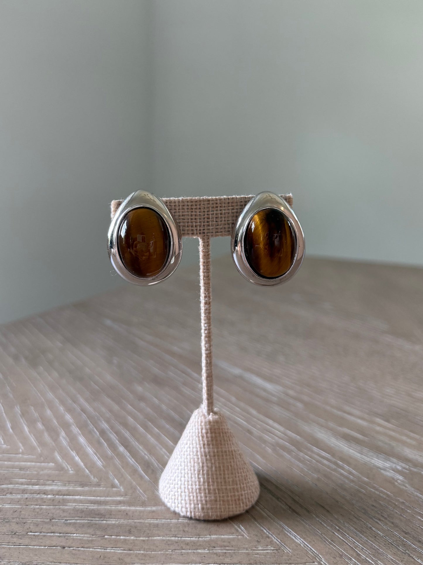 Tigers Eye Silver Lined Earrings