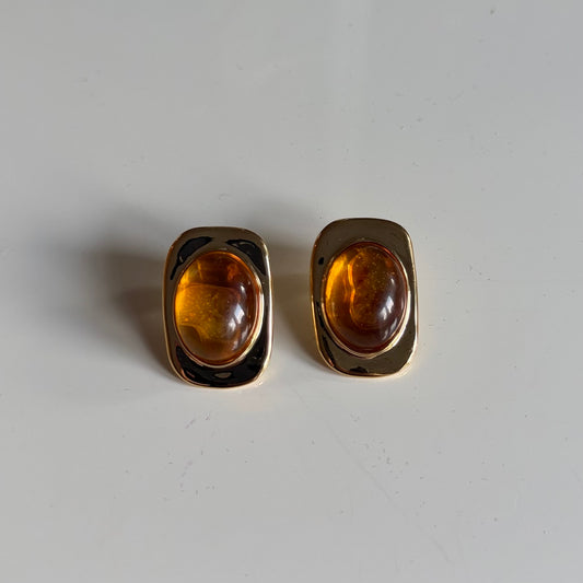 Brown Amber Rectangle Earrings
