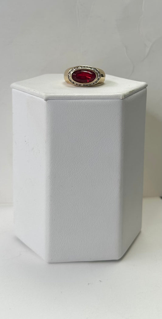 Vintage Ruby & Rhinestone Cocktail Ring