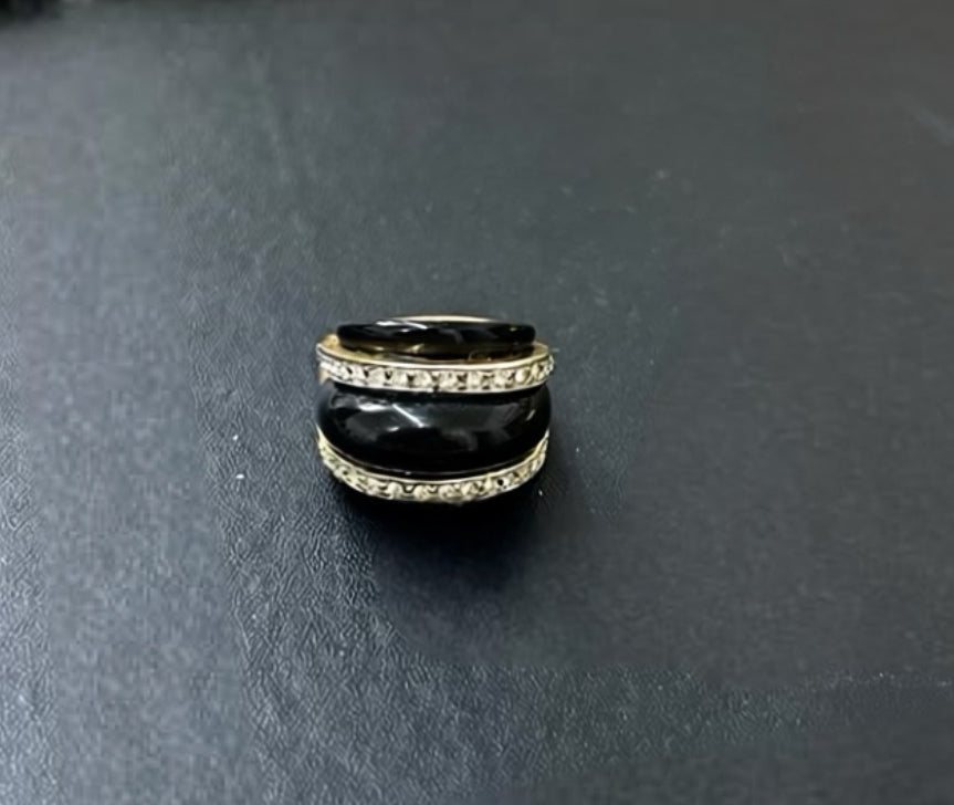 Black And Crystal Statement Ring