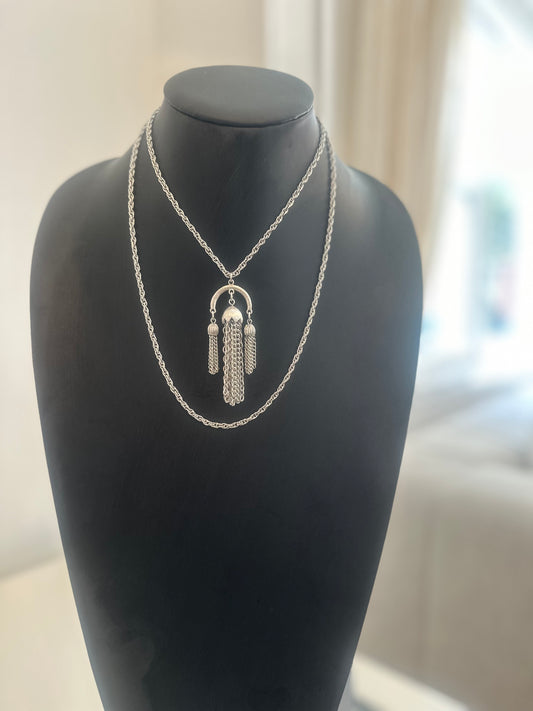 Silver Tassel Double Layered Necklace