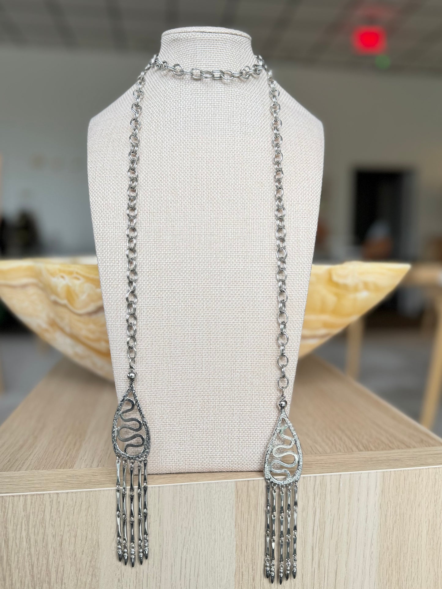 Vintage Silver Lariat Wrap Around Necklace