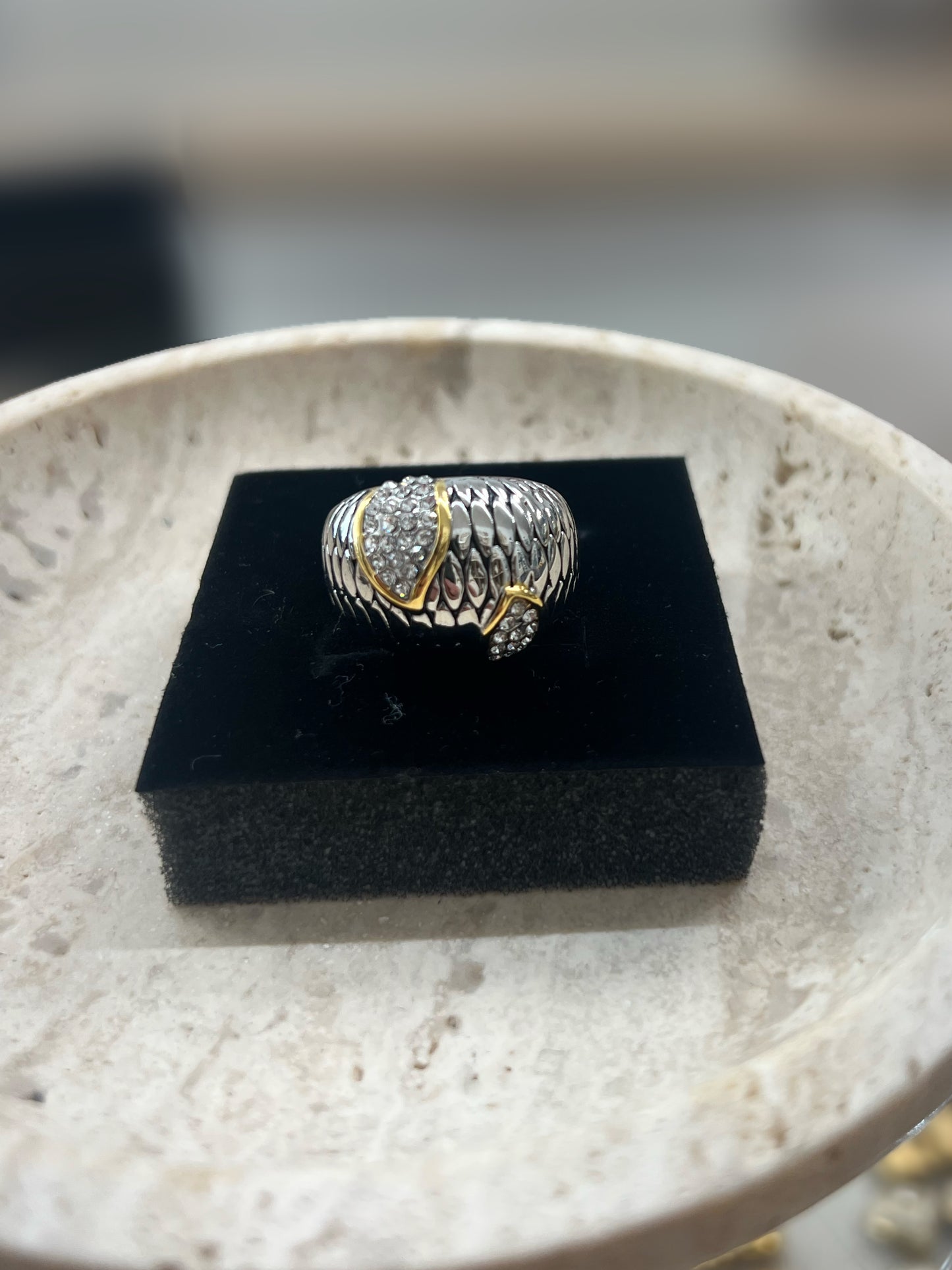 Two Tone And Crystal Ring
