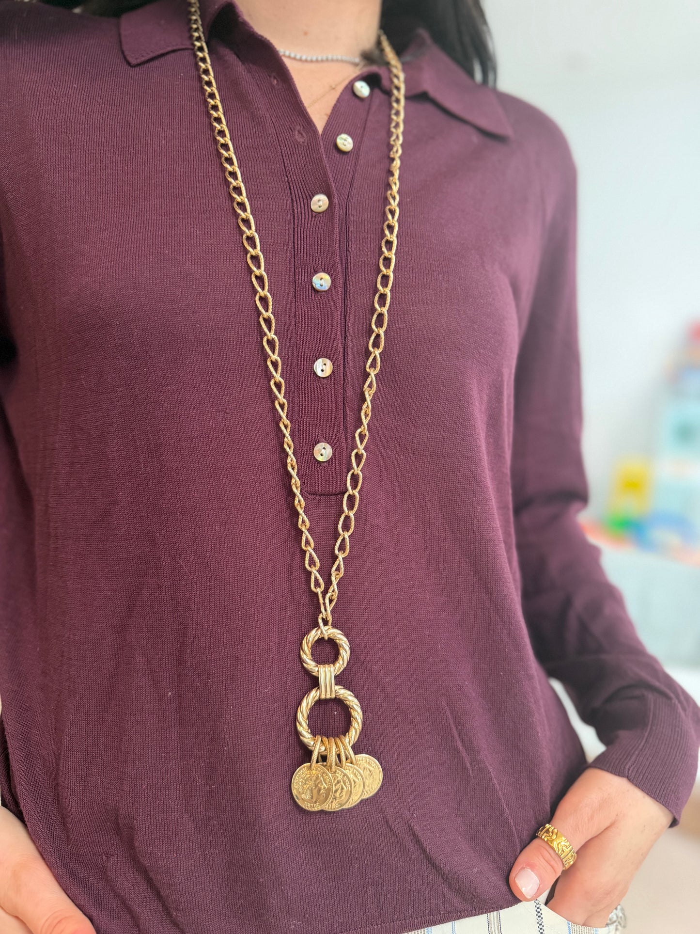 Gold Multi Coin Pendant Necklace