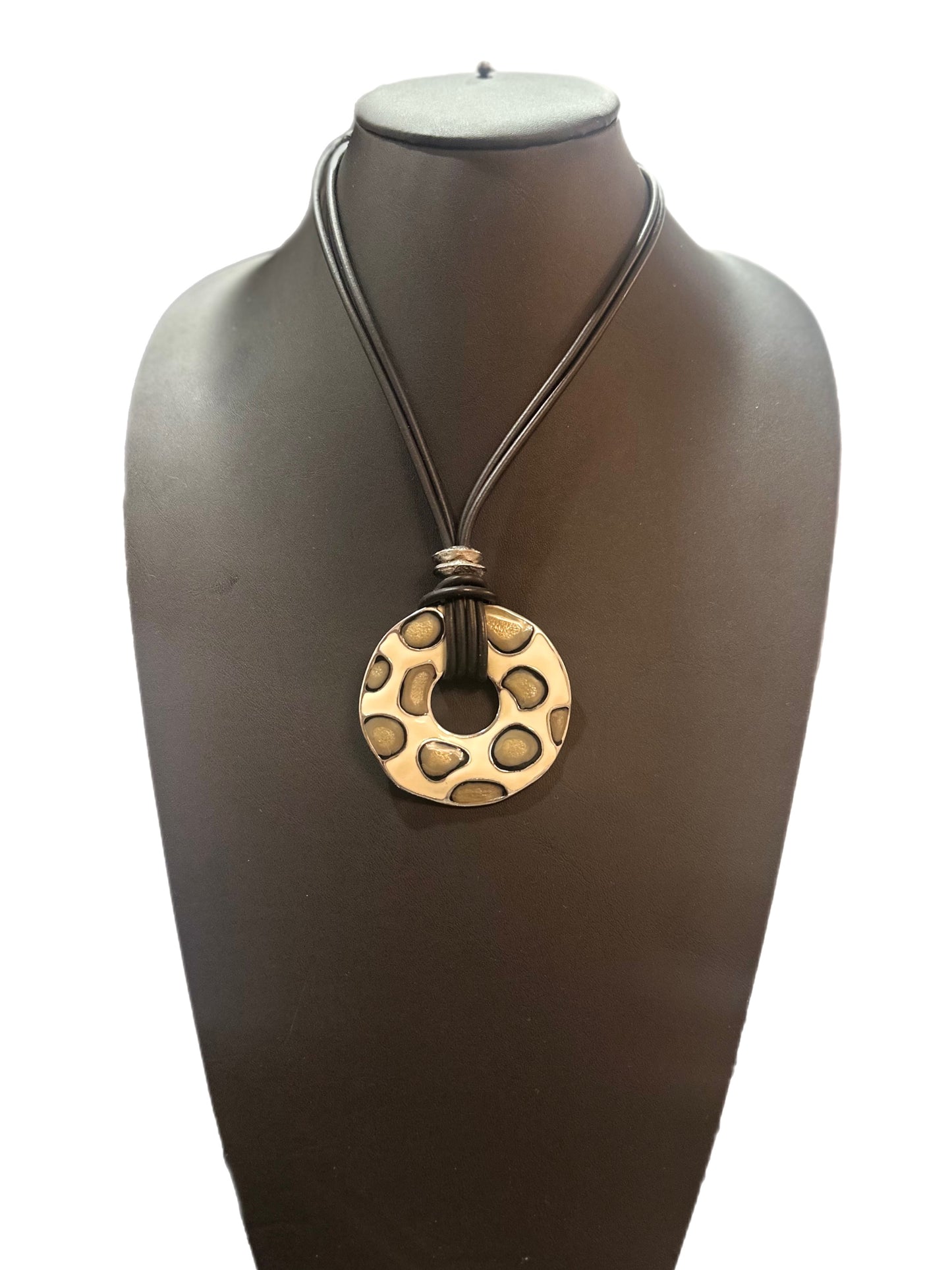 Black Chord Circle Printed Pendant