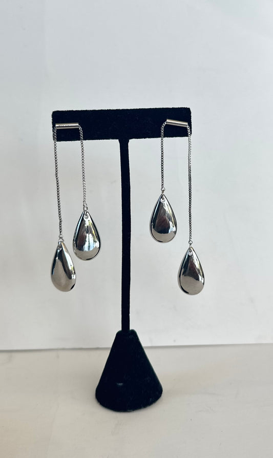 Silver Long Tear Drop Earring