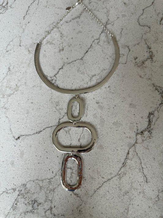 Silver Geometric Pendant Collar Necklace