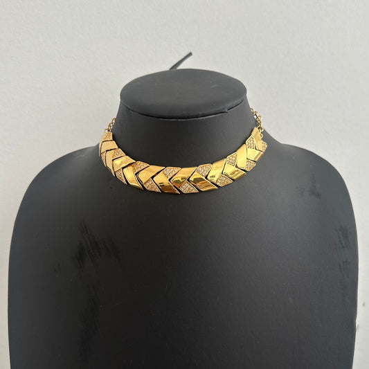 Gold and Crystal Braided Choker Necklace