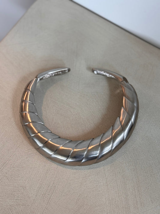Vintage Les Bernard Heavy Silver Tone Collar Necklace