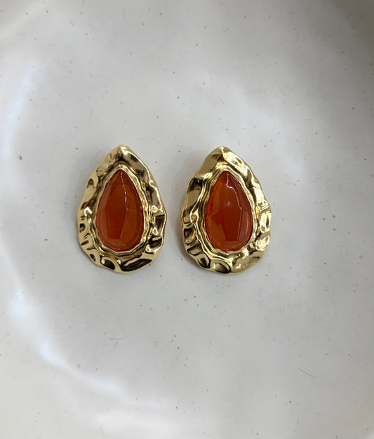 Orange and Gold Tear Drop Earrings