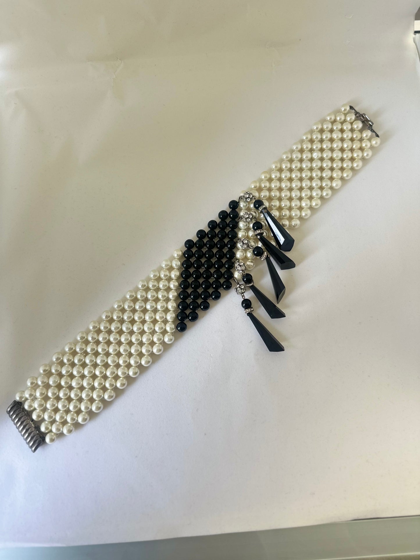 Vintage Faux Black and White Pearl Statement Choker