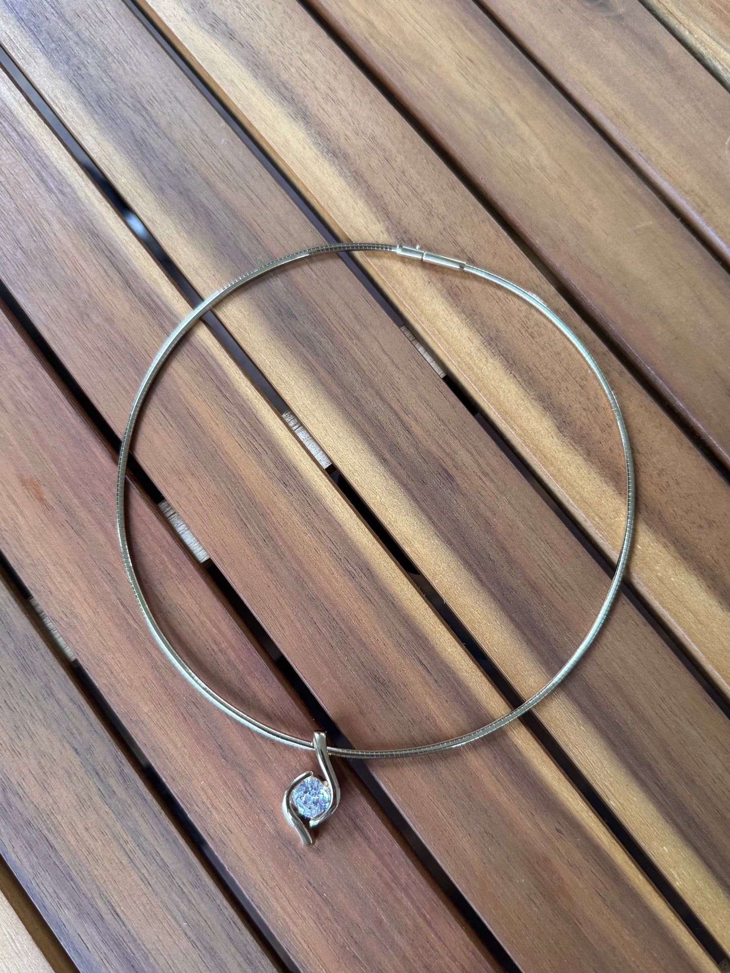 Gold Wire Diamond Effect Pendant Necklace