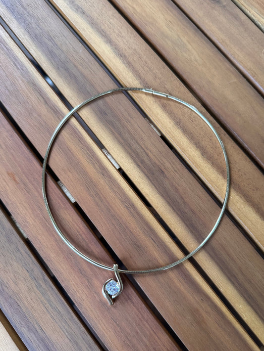 Gold Wire Diamond Effect Pendant Necklace