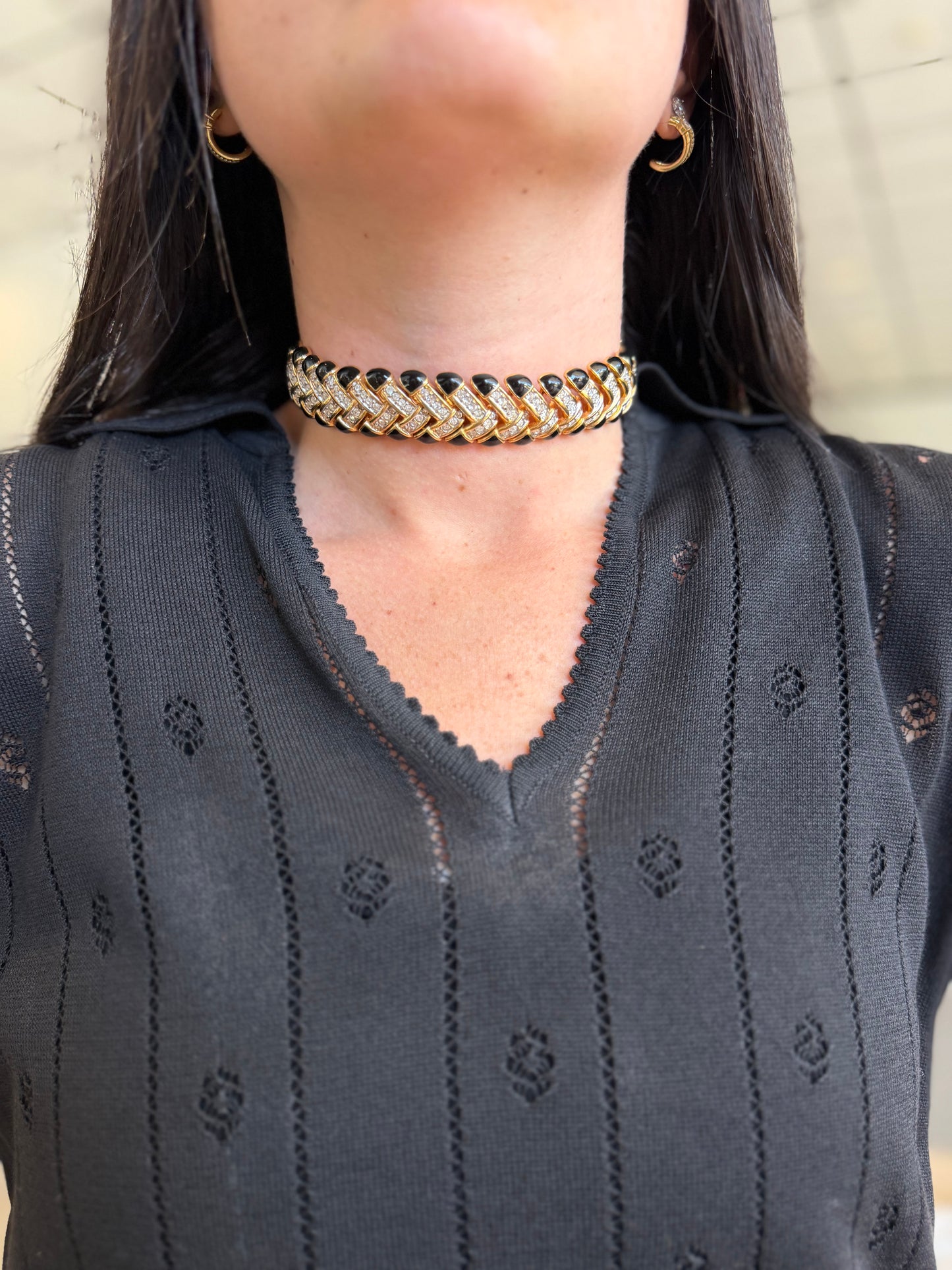 Crystal And Black Enamel Choker Necklace