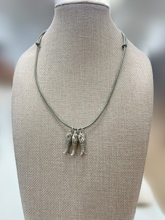 Adjustable Rope Silver Fish Necklace