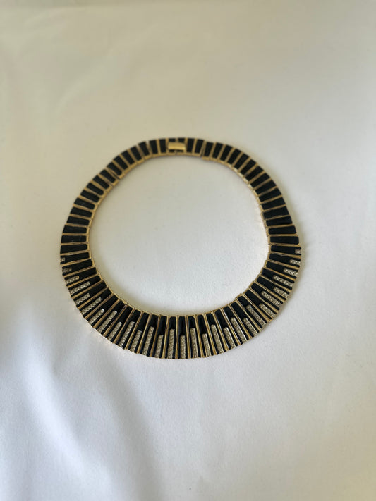 Gold Black Enamel and Crystal Collar Necklace