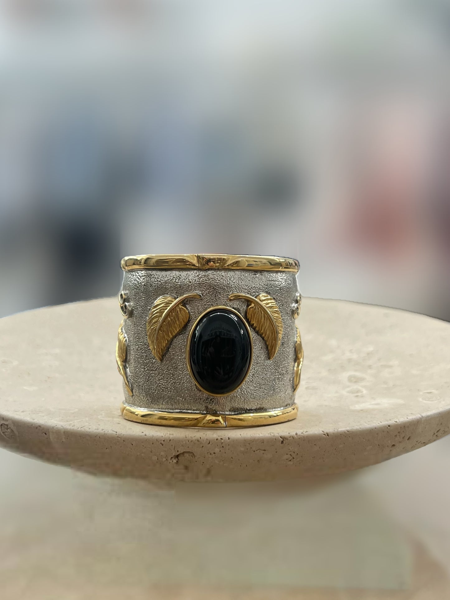 Vintage Two Tone Black Stone Cuff