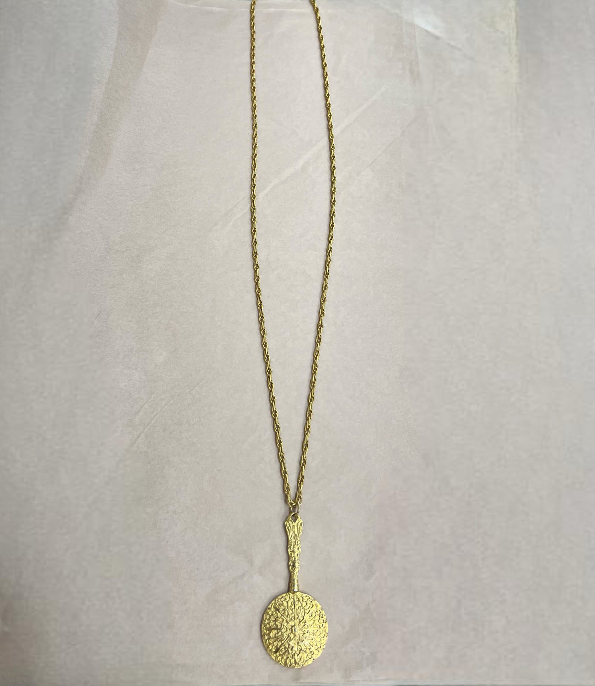 Gold Long Textured Circle Pendant Necklace