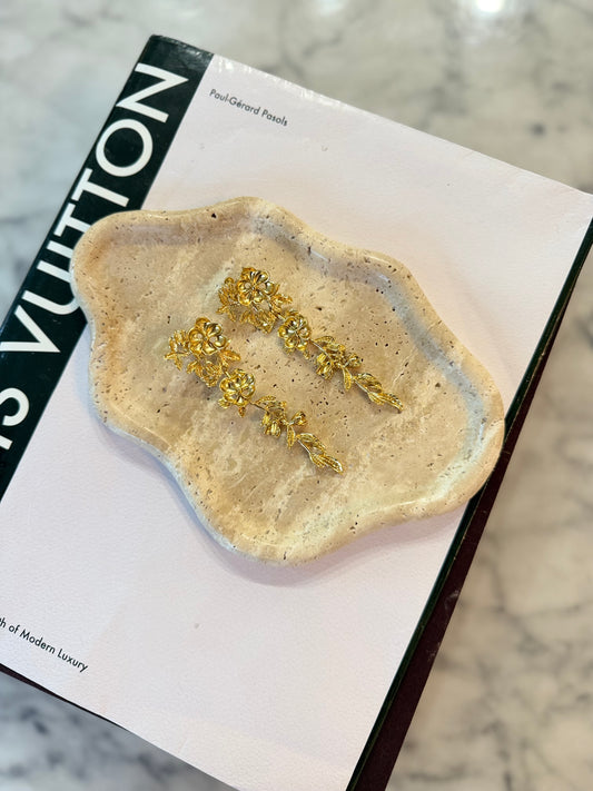 Gold Floral Hanging Clip On Earrings