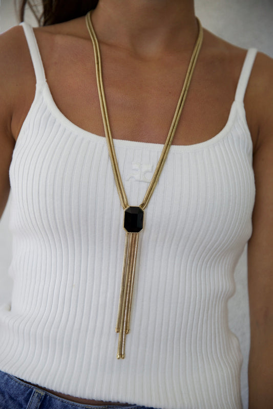 Black Pendant Lariat Necklace