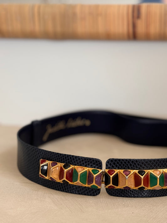 Vintage Navy Snakeskin Judith LEIBER Belt