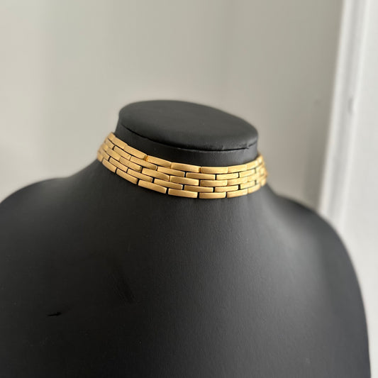 Gold Bar Link Choker Necklace