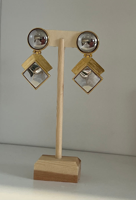 Vintage Gold And Silver Dangle Geometric Earrings