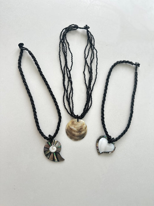 Black Beaded Pendant Necklace
