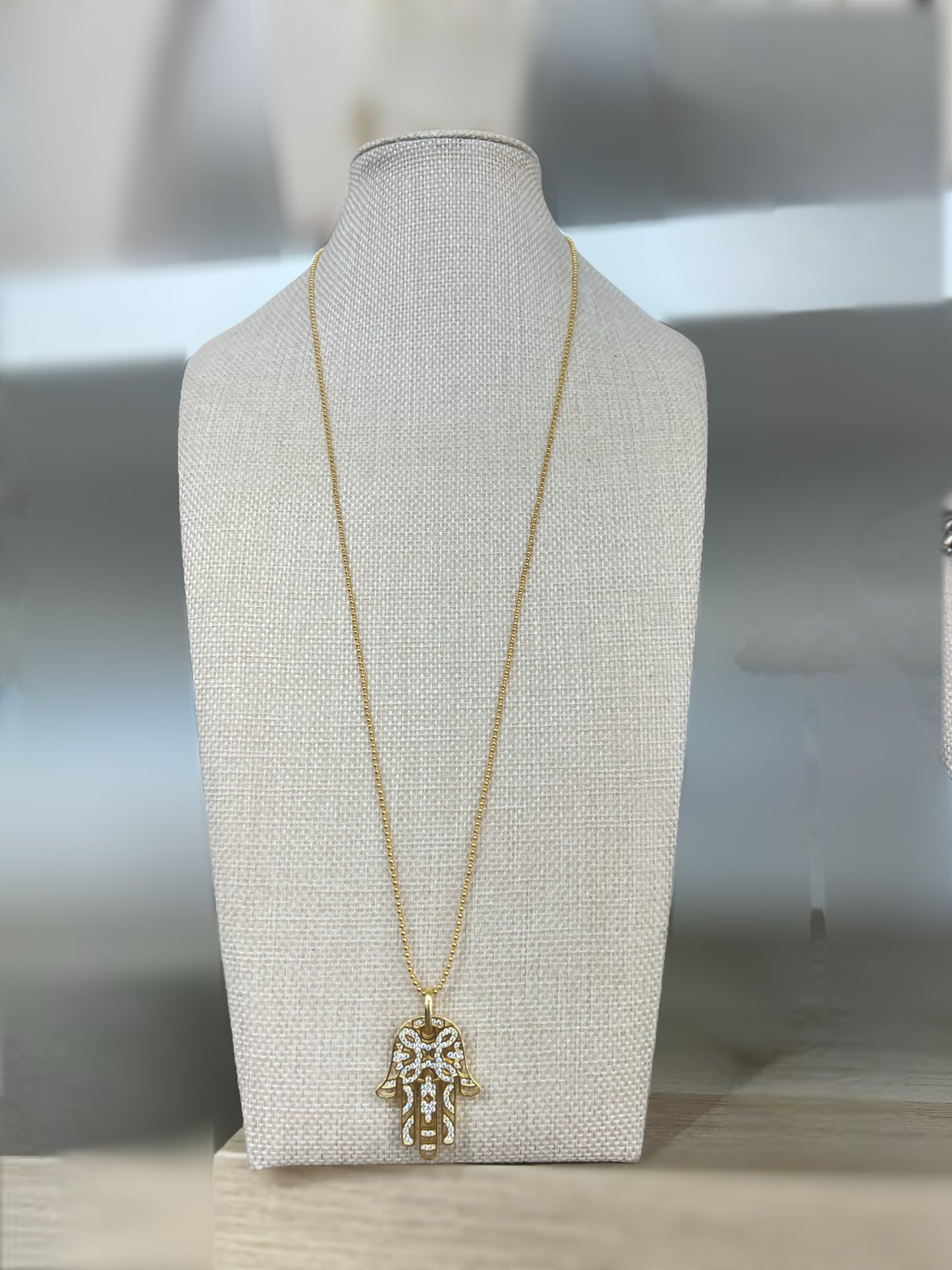 Hamsa Gold Crystal Pendant Necklace