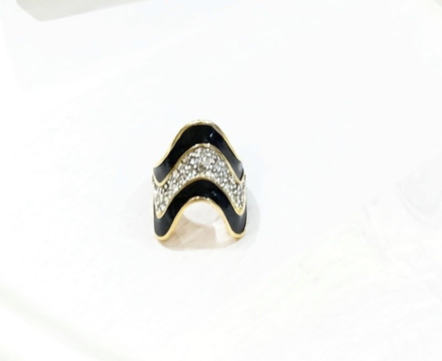 Black And Crystal Cocktail Ring