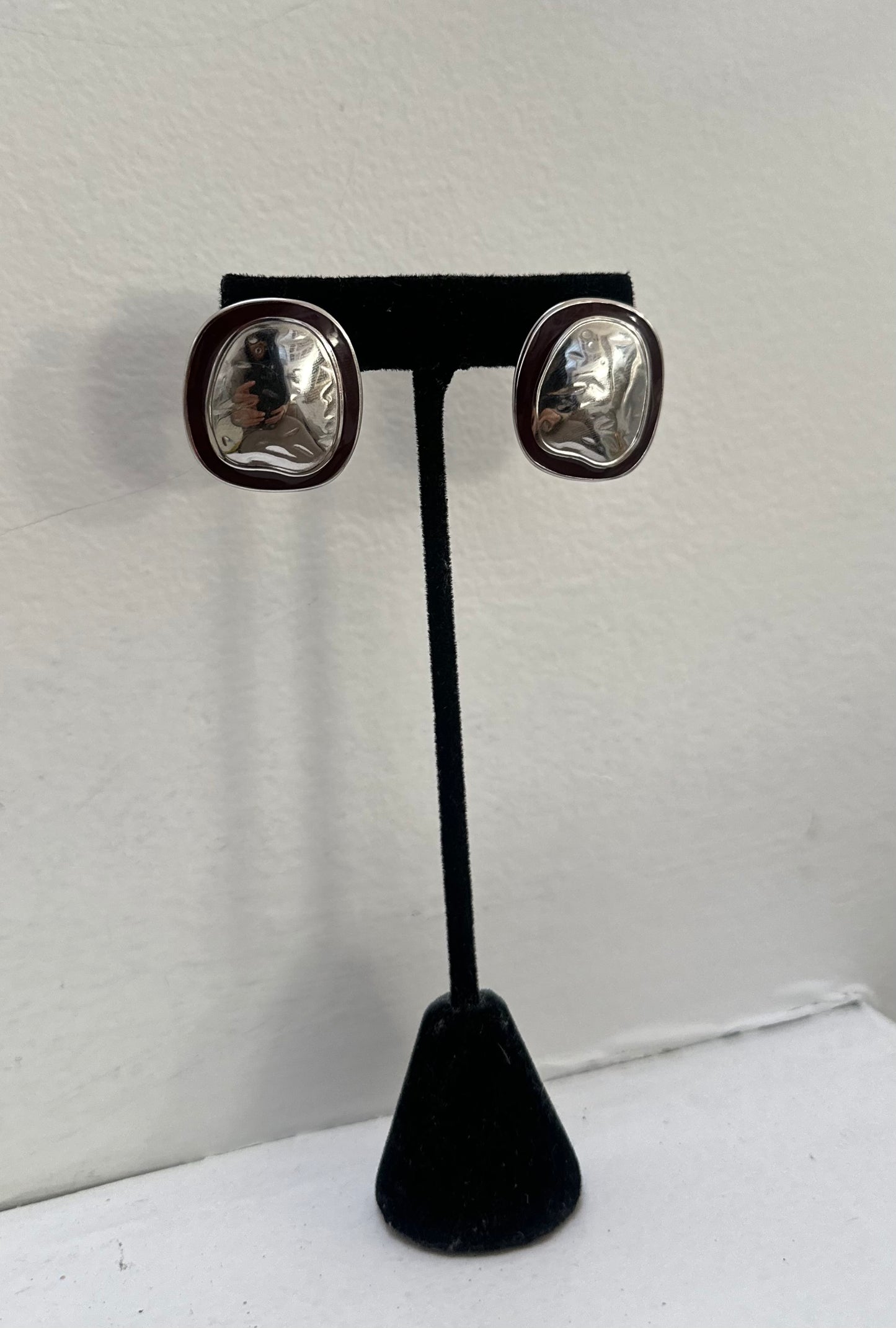 Silver and Brown Hammered Earring