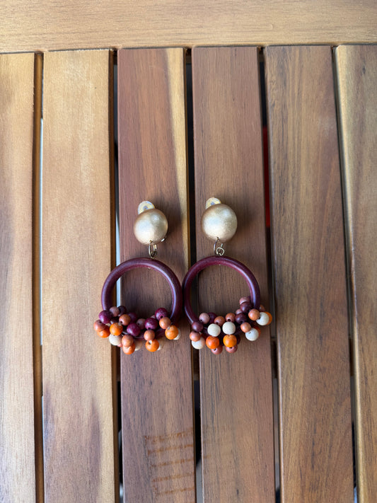 Beaded Purple Round Gold Dome Earrings