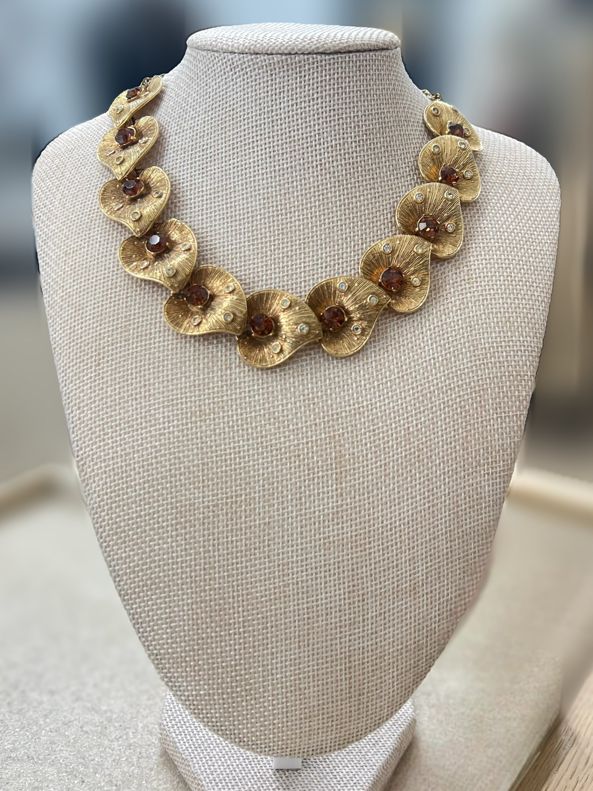 Tigers Eye Gold Leaf Choker Necklace
