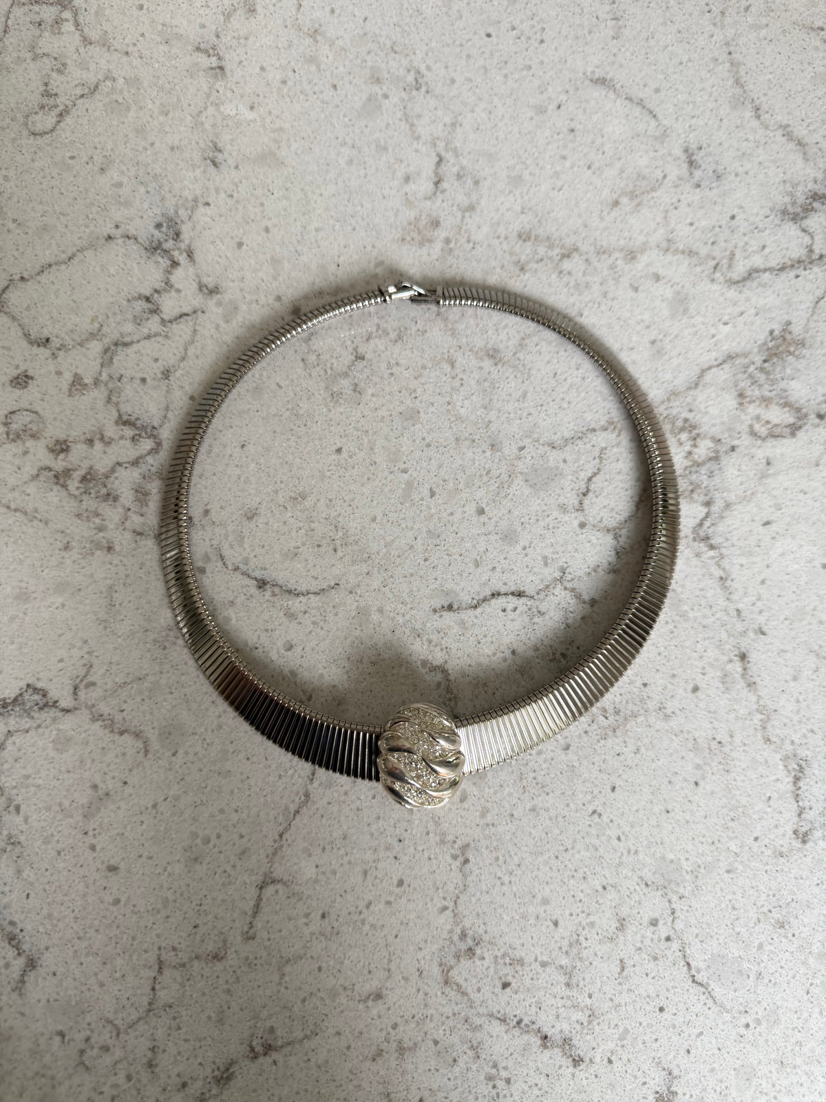 Vintage Silver Necklace With Textured Statement Pendant