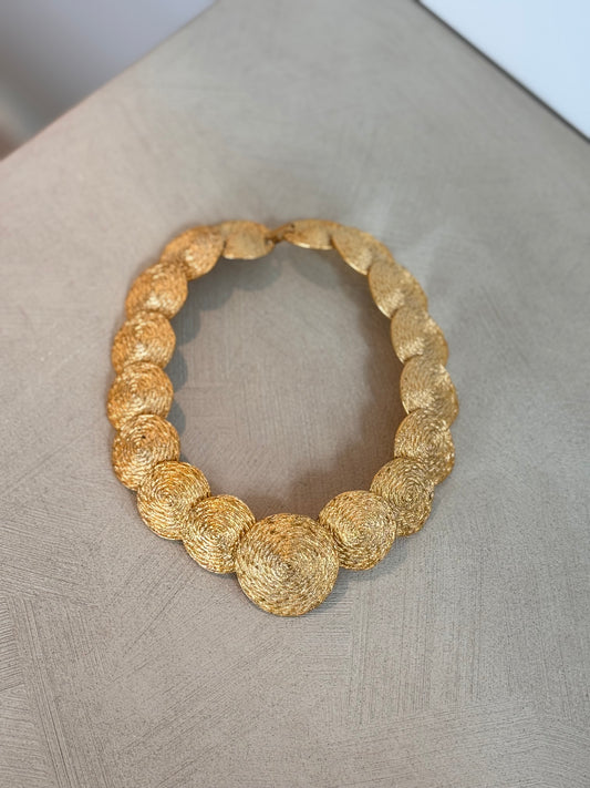 Vintage 1970s Large Gold Tone Disco Plate Necklace