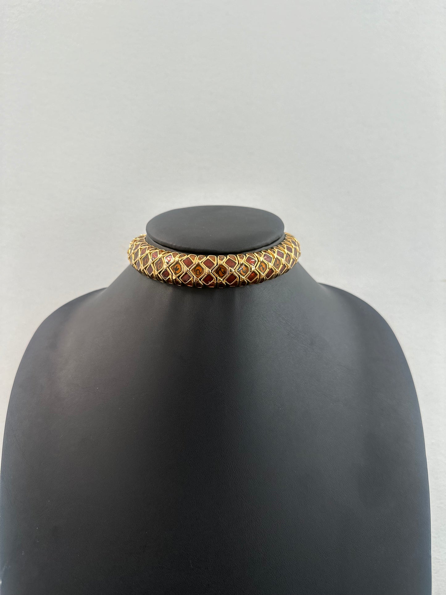 Gold and Brown Enamel Choker Necklace