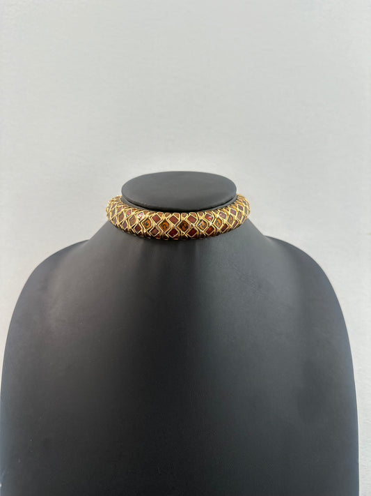 Gold and Brown Enamel Choker Necklace