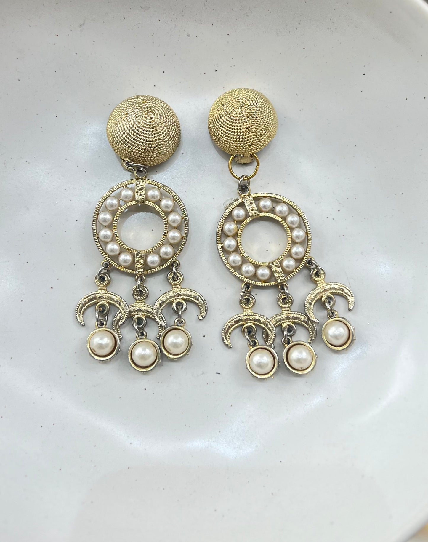 Vintage Gold Pearl Clip Earrings