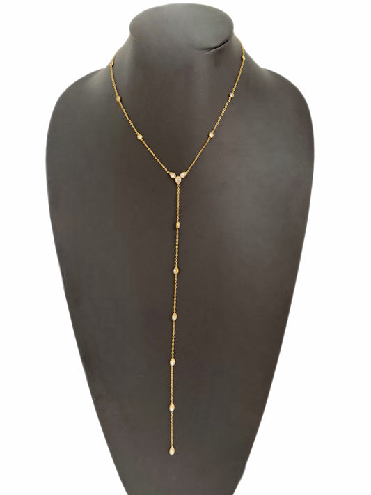 Gold and CZ Lariat Necklace
