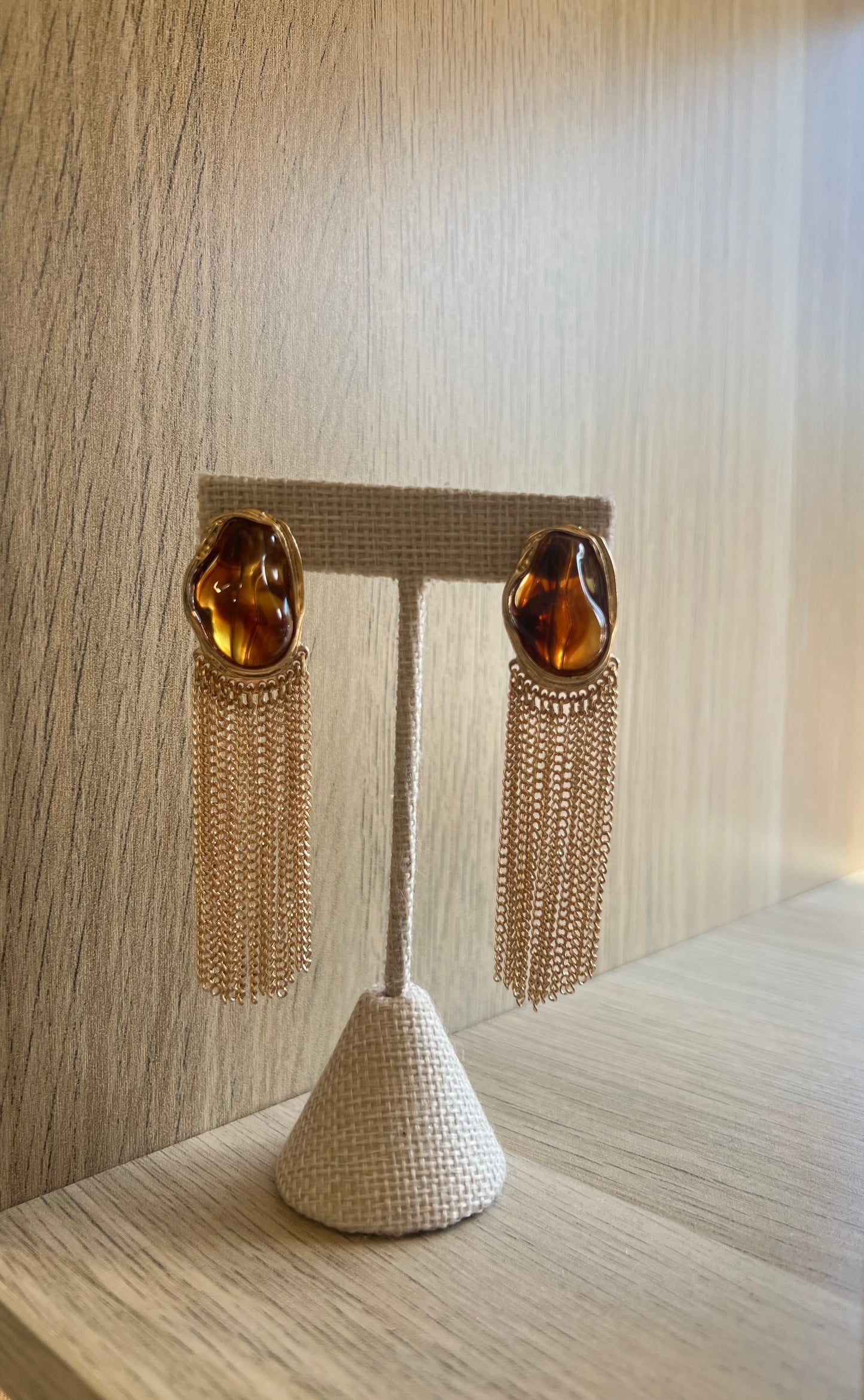 Tigers Eye Gold Tassel Earring