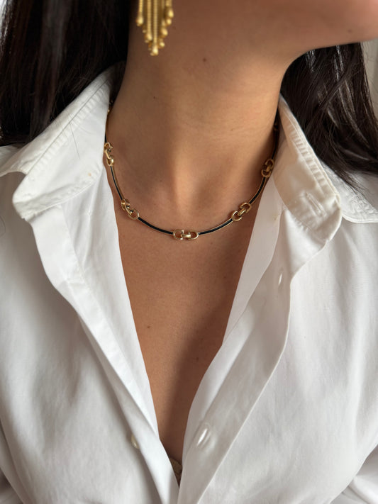 Gold Horsebit And Black Enamel Collar necklace